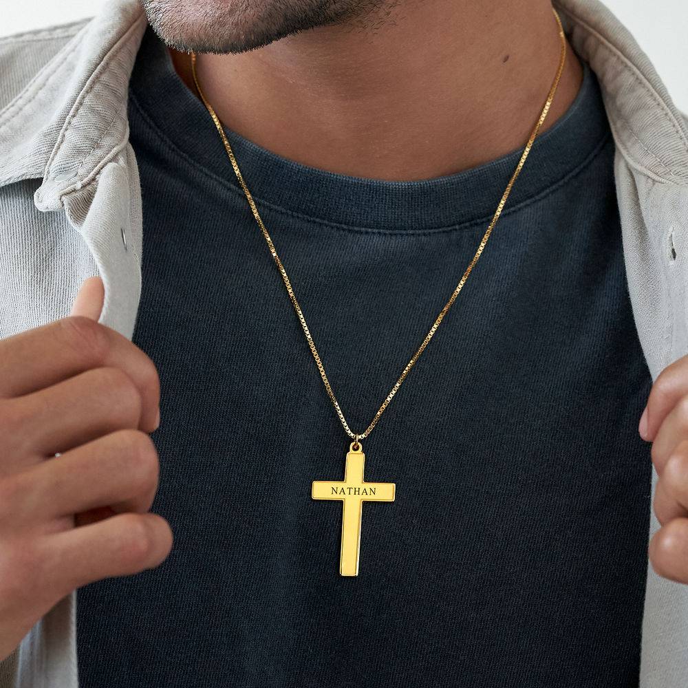 Collar de Cruz Grabado para Hombre en Vermeil de Oro-3 foto de producto
