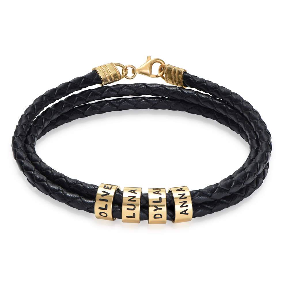 Pulsera de Cuero Negro Trenzado Navigator con Cuentas Grabadas en Vermeil de Oro-1 foto de producto