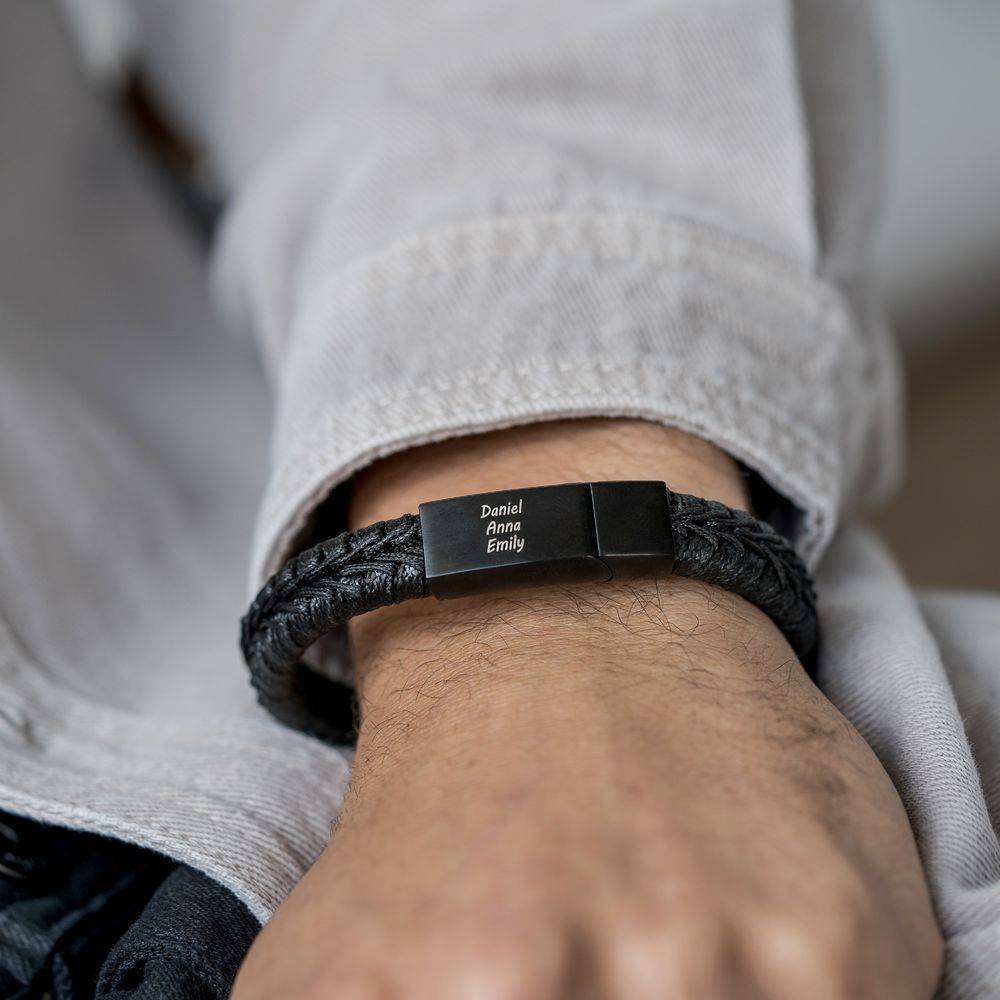 Pulsera de Cuero Negro Toronto para Hombres con Broche en Negro-2 foto de producto