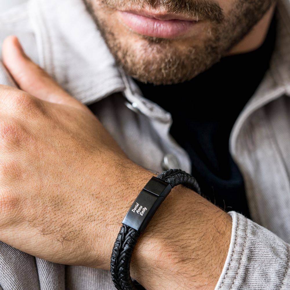 Pulsera de Cuero Negro Toronto para Hombres con Broche en Negro-3 foto de producto