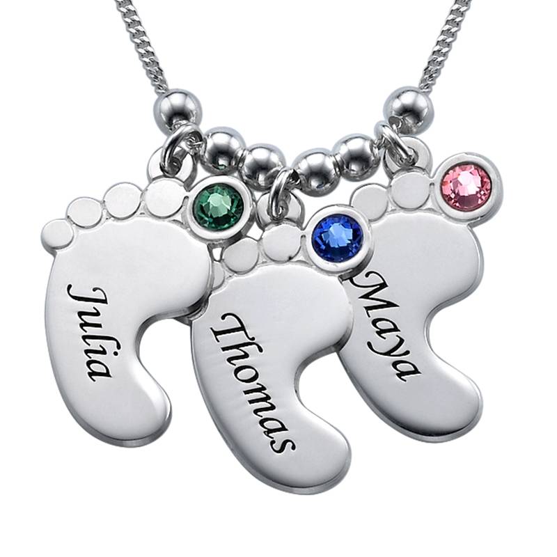 Joyería de Mamá – Collar Piecitos de Bebé con Piedras de Nacimiento en Plata X-1 foto de producto