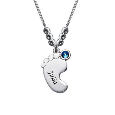 Joyería de Mamá – Collar Piecitos de Bebé con Piedras de Nacimiento en Plata X-2 foto de producto