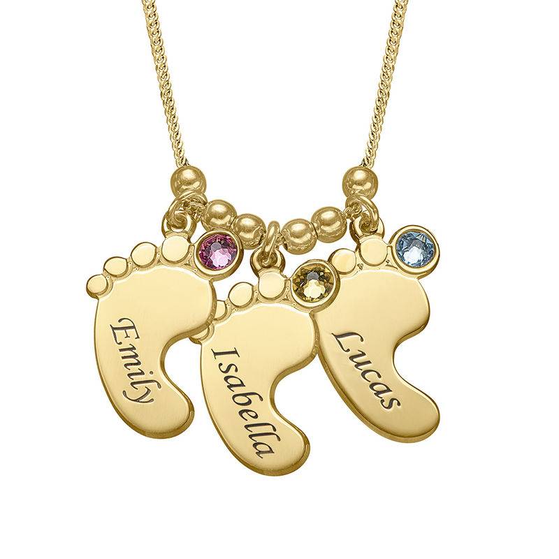 Joyería de Mamá – Collar Piecitos de Bebé con Piedras de Nacimiento en Baño de Oro-1 foto de producto