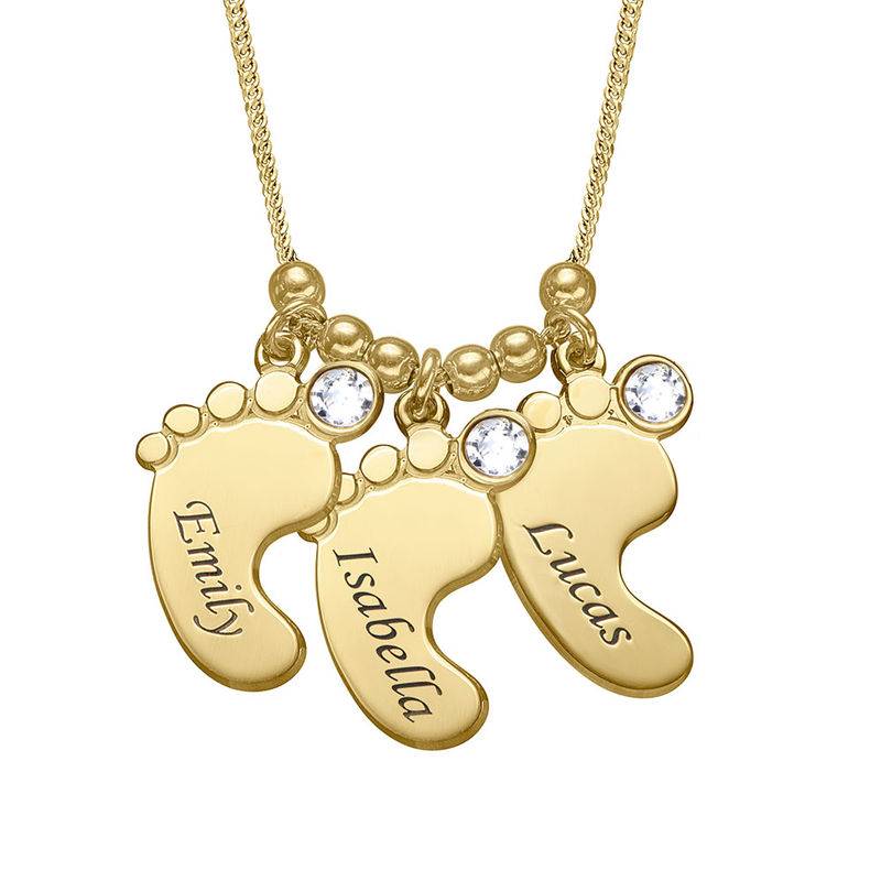 Joyería de Mamá – Collar Piecitos de Bebé con Piedras de Nacimiento en Baño de Oro-2 foto de producto