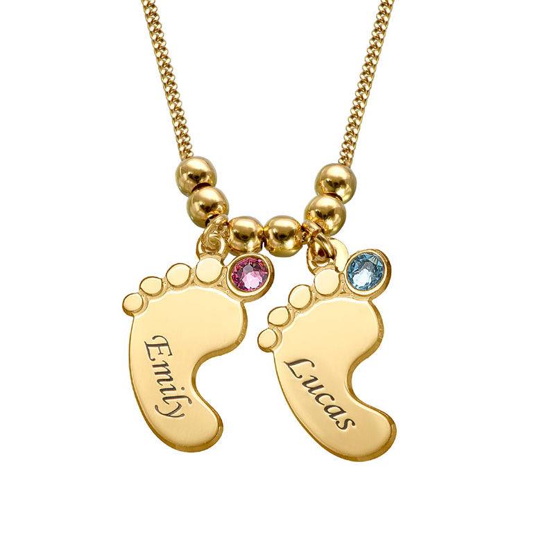 Joyería de Mamá – Collar Piecitos de Bebé con Piedras de Nacimiento en Baño de Oro-3 foto de producto
