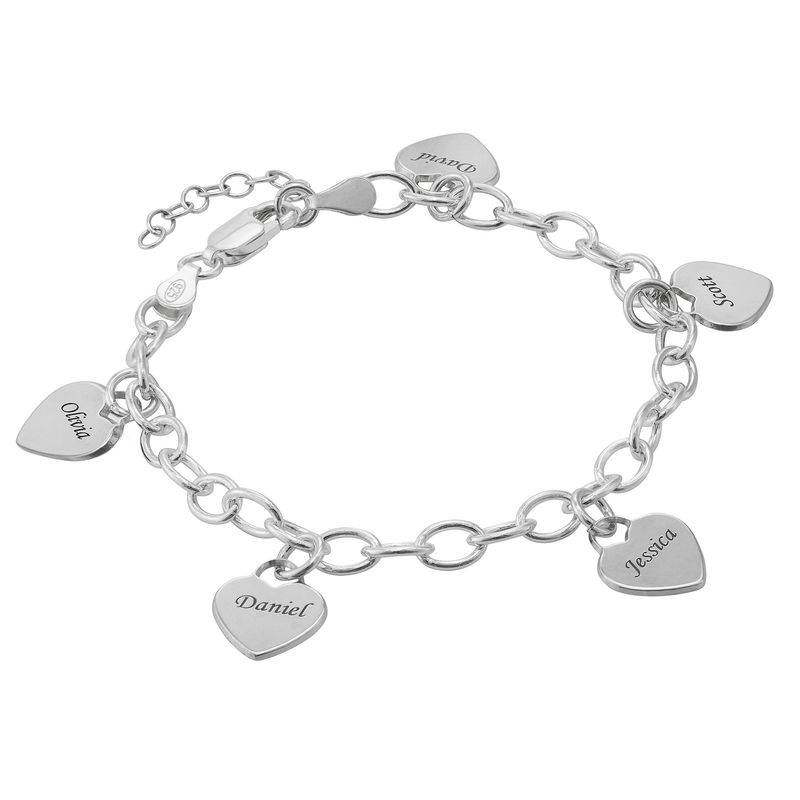 Pulsera de Eslabones con Dijes de Corazón Personalizados en Plata Esterlina-1 foto de producto