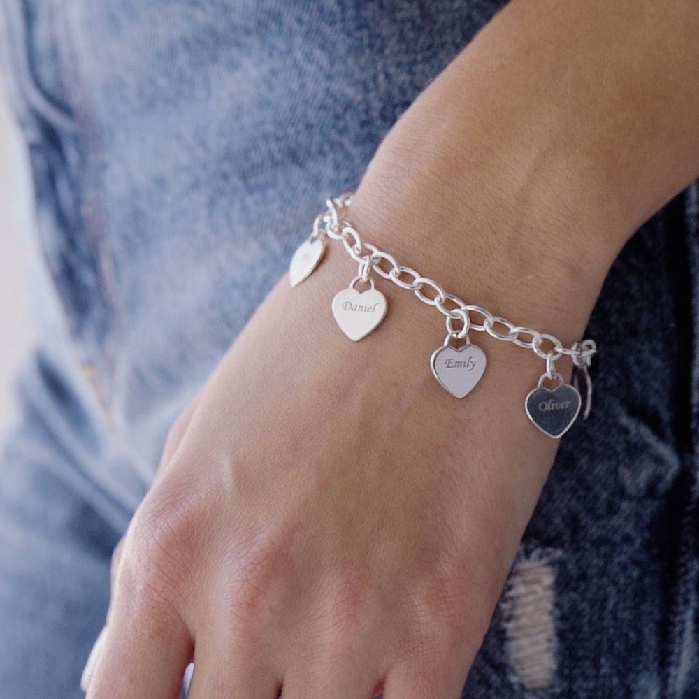 Pulsera de Eslabones con Dijes de Corazón Personalizados en Plata Esterlina-2 foto de producto