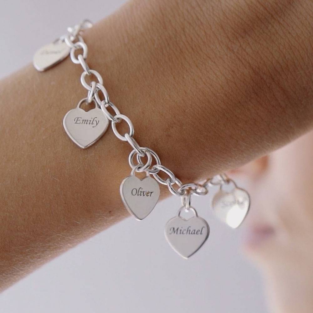 Pulsera de Eslabones con Dijes de Corazón Personalizados en Plata Esterlina-3 foto de producto