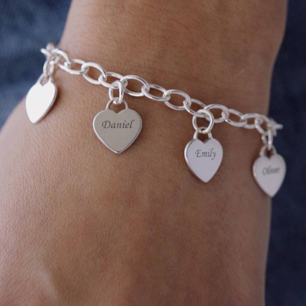Pulsera de Eslabones con Dijes de Corazón Personalizados en Plata Esterlina-4 foto de producto