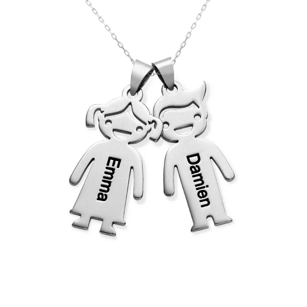 Collar con Colgantes Niño y Niña Personalizado en Oro Blanco 10K-1 foto de producto