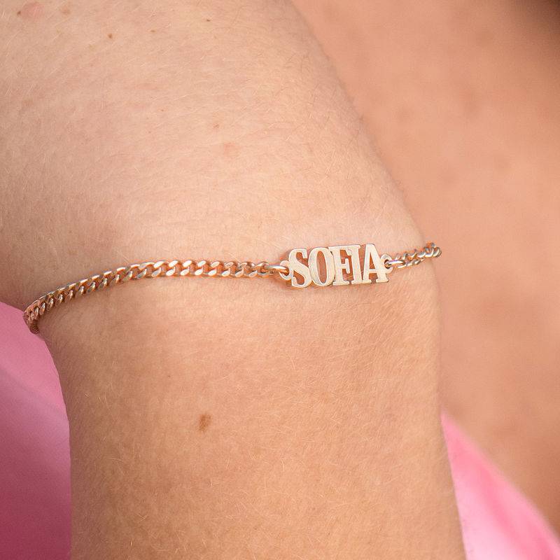 Nombre Pulsera / Tobillera con Letras Mayúsculas en Chapa de Oro Rosa-1 foto de producto