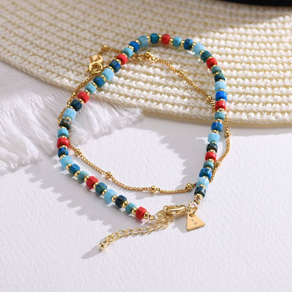 Pulsera / Tobillera de Cuentas en Capas del Pacífico con Iniciales en Chapa de Oro-2 foto de producto