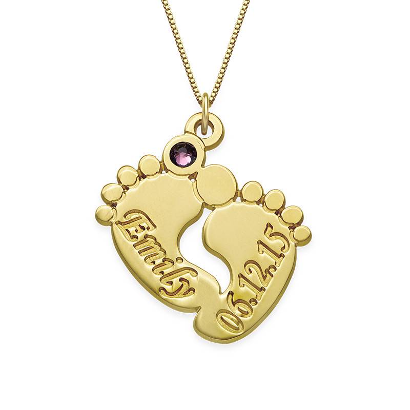 Collar Personalizado de Piecitos de Bebé con Piedra de Nacimiento en Baño de Oro-1 foto de producto