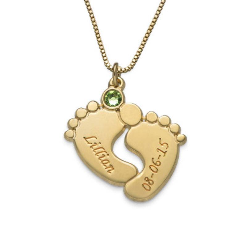 Collar Personalizado de Piecitos de Bebé con Piedra de Nacimiento en Chapa de Oro-3 foto de producto