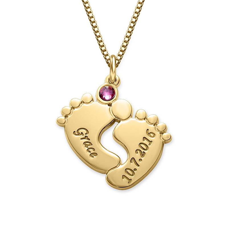 Collar Personalizado de Piecitos de Bebé con Piedra de Nacimiento en Chapa de Oro-1 foto de producto