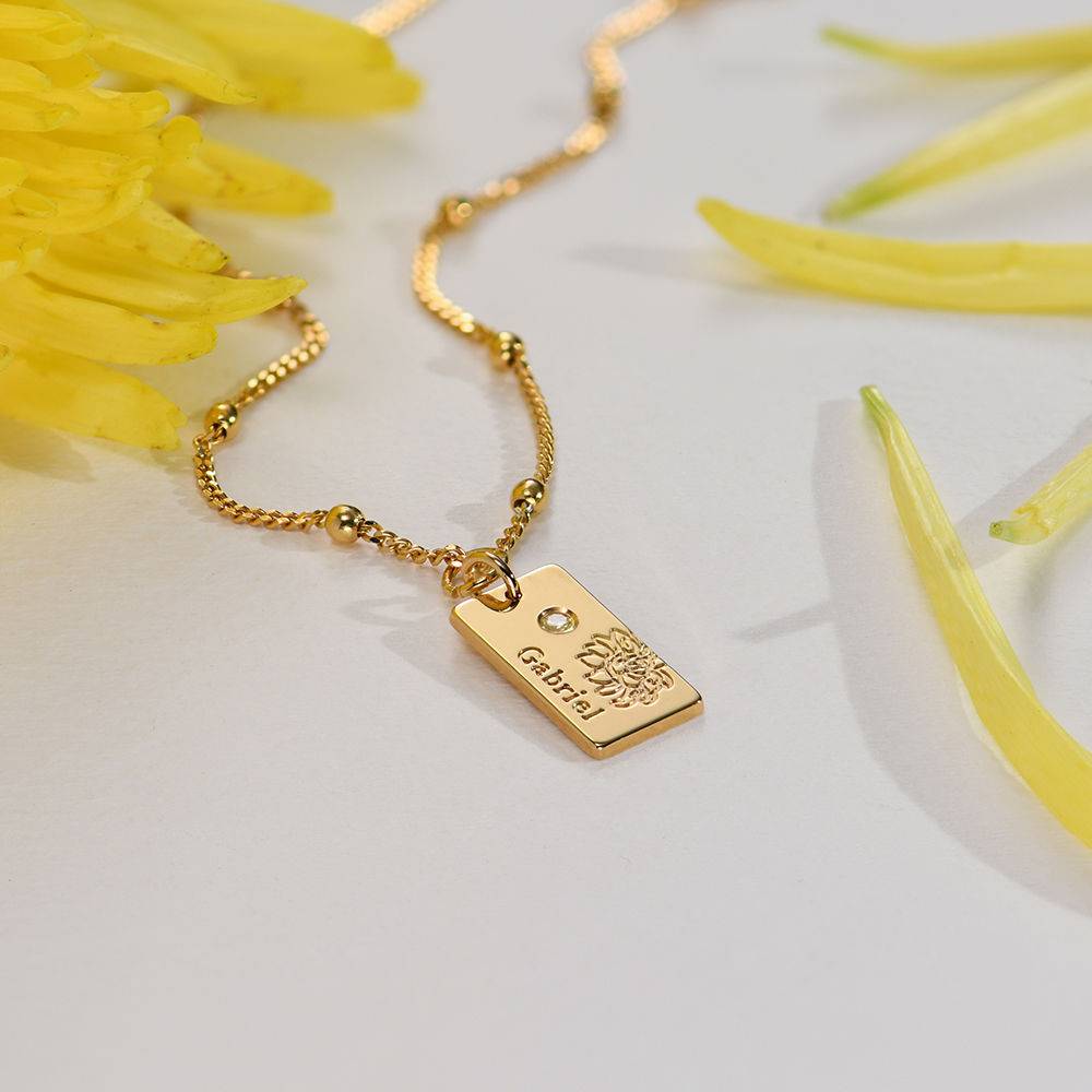 Collar Personalizado con Flor de Nacimiento y Piedra en Chapa de Oro-2 foto de producto