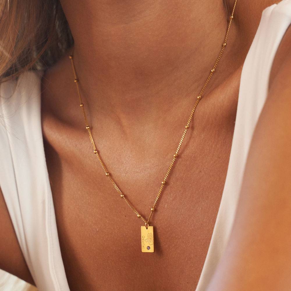 Collar Personalizado con Flor de Nacimiento y Piedra en Vermeil de Oro-2 foto de producto