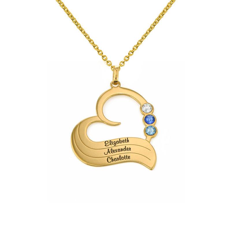 Collar de Corazón Personalizado con Piedras de Nacimiento en Chapa de Oro-2 foto de producto