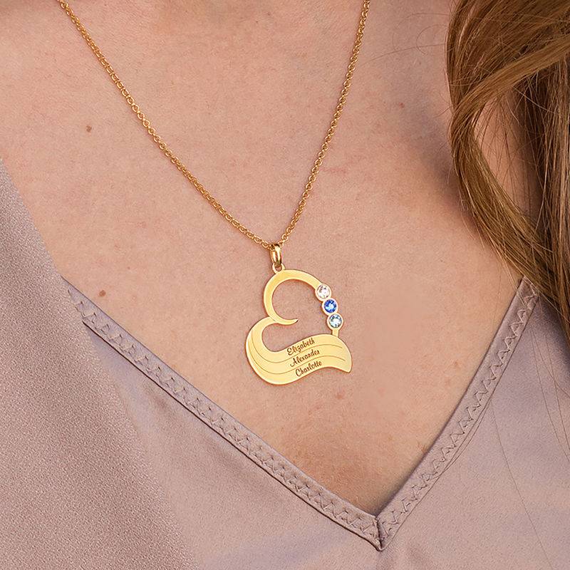 Collar de Corazón Personalizado con Piedras de Nacimiento en Chapa de Oro-3 foto de producto