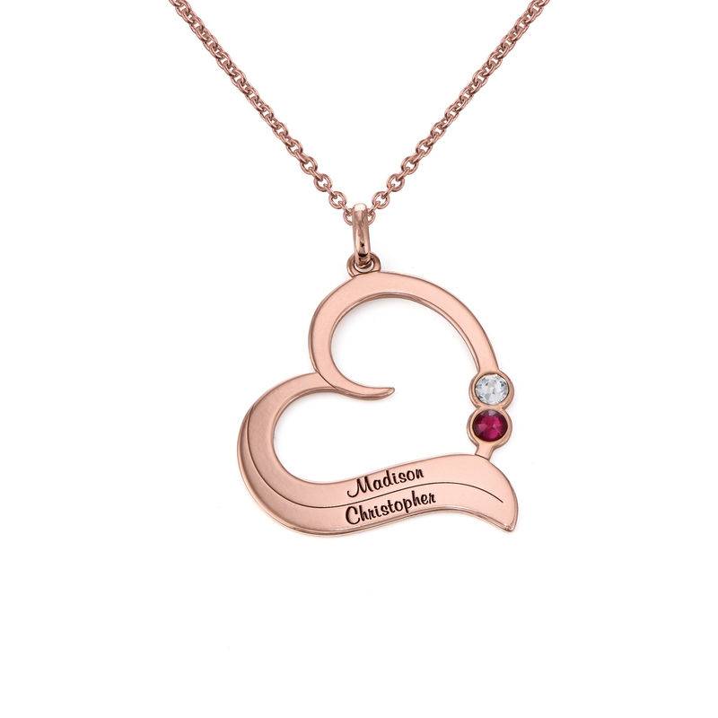 Collar de Corazón Personalizado con Piedras de Nacimiento en Chapa de Oro Rosa-1 foto de producto