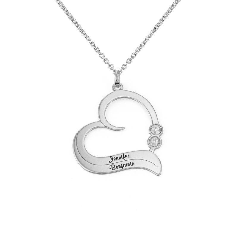 Collar de Corazón Personalizado con Piedras de Nacimiento en Plata Esterlina-2 foto de producto