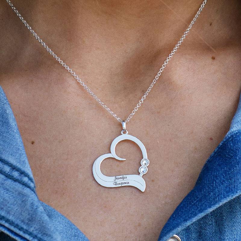 Collar de Corazón Personalizado con Piedras de Nacimiento en Plata Esterlina-1 foto de producto