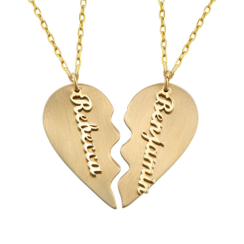 Collar Corazón Grabado de Parejas en Oro Sólido 10K-1 foto de producto
