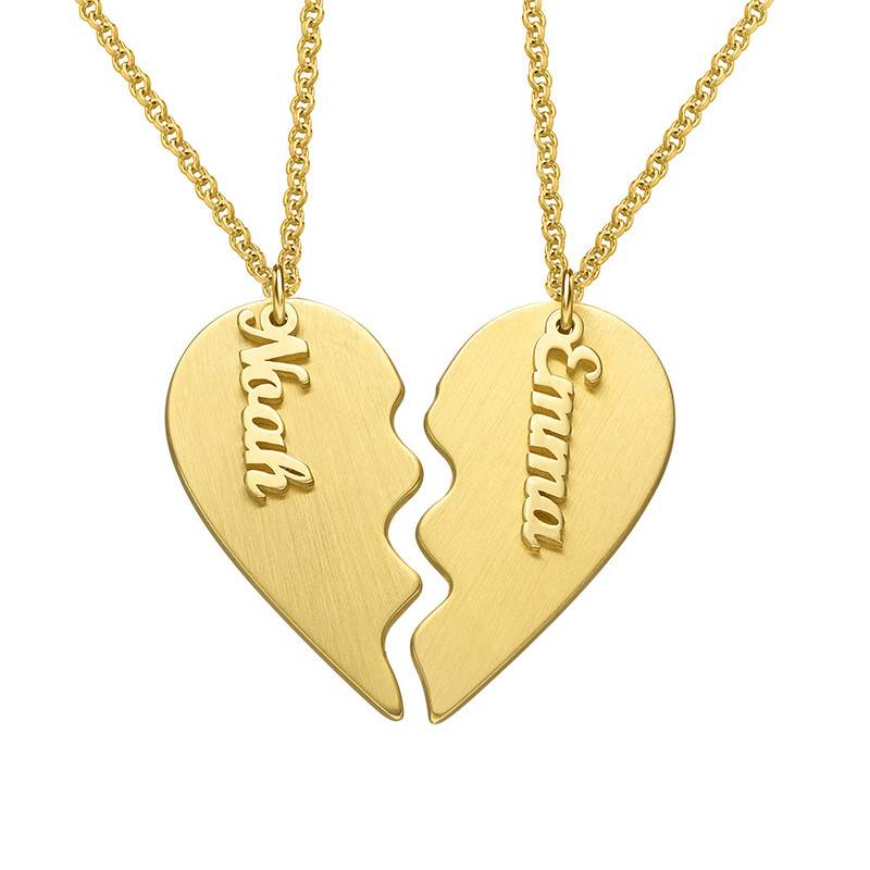 Collar Corazón Grabado de Parejas en Baño de Oro-1 foto de producto