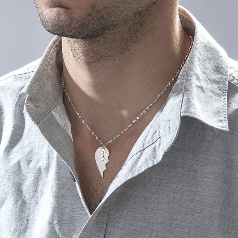 Collar Corazón Grabado de Parejas en Plata-4 foto de producto
