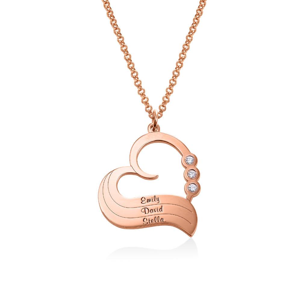 Collar de Corazón Personalizado con Diamantes en Chapa de Oro Rosa-3 foto de producto