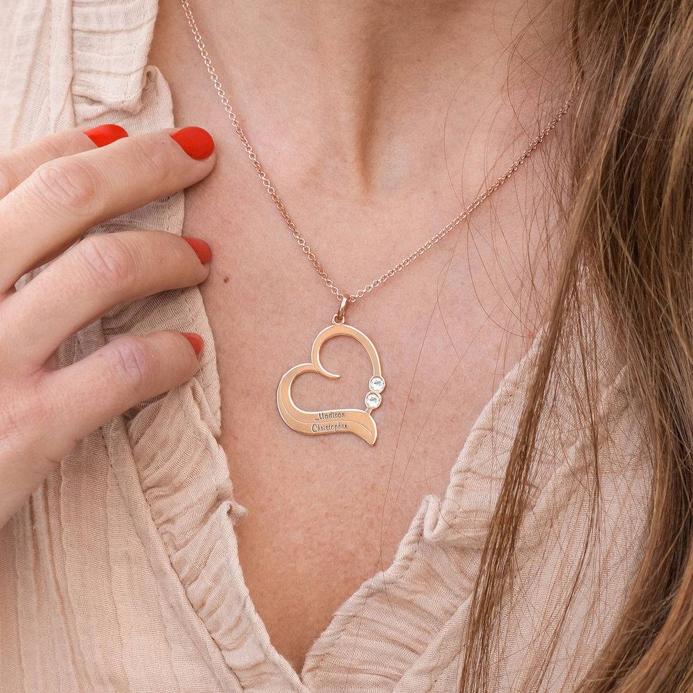 Collar de Corazón Personalizado con Diamantes en Chapa de Oro Rosa-2 foto de producto