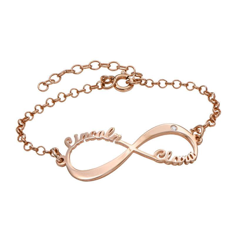 Pulsera Infinito con Nombre y Diamante en Chapa de Oro Rosa-2 Pulsera Infinito con Nombre y Diamante en Chapa de Oro Rosa-2 foto de producto