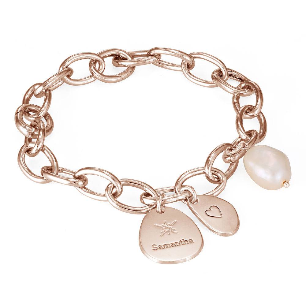 Pulsera de eslabones Layla con colgantes grabados, chapado en oro rosa 18K-4 foto de producto