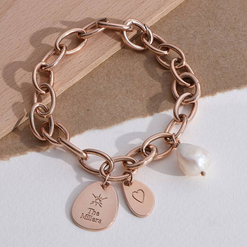 Pulsera de eslabones Layla con colgantes grabados, chapado en oro rosa 18K-1 foto de producto