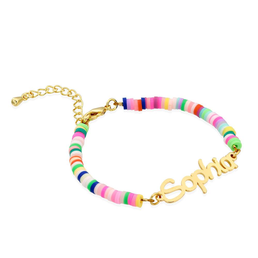 Pulsera con Nombre de Niña con Cuentas de Mágica Arcoíris en Baño de Oro-1 Pulsera con Nombre de Niña con Cuentas de Mágica Arcoíris en Baño de Oro-1 foto de producto