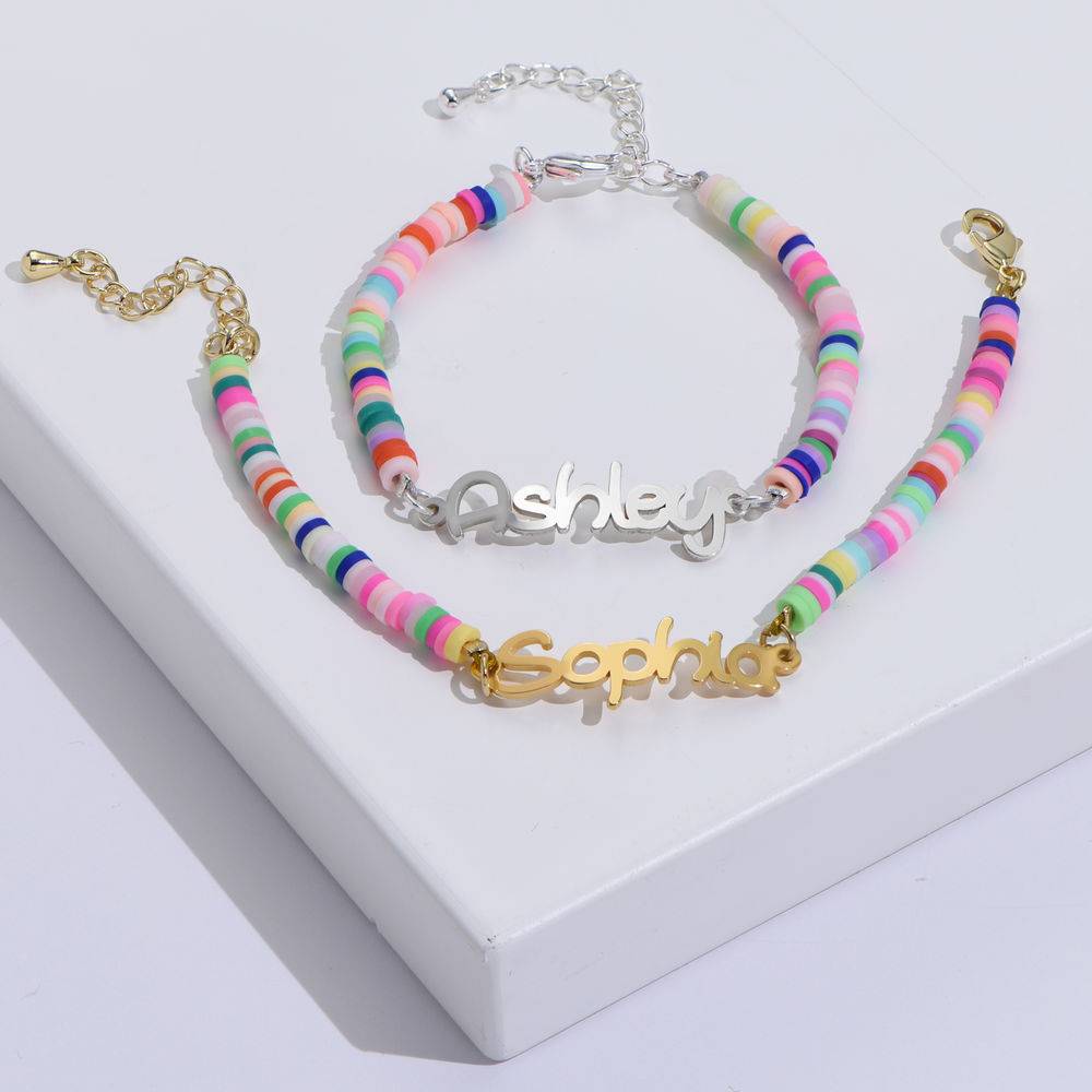 Pulsera con Nombre de Niña con Cuentas de Mágica Arcoíris en Baño de Oro-2 Pulsera con Nombre de Niña con Cuentas de Mágica Arcoíris en Baño de Oro-2 foto de producto