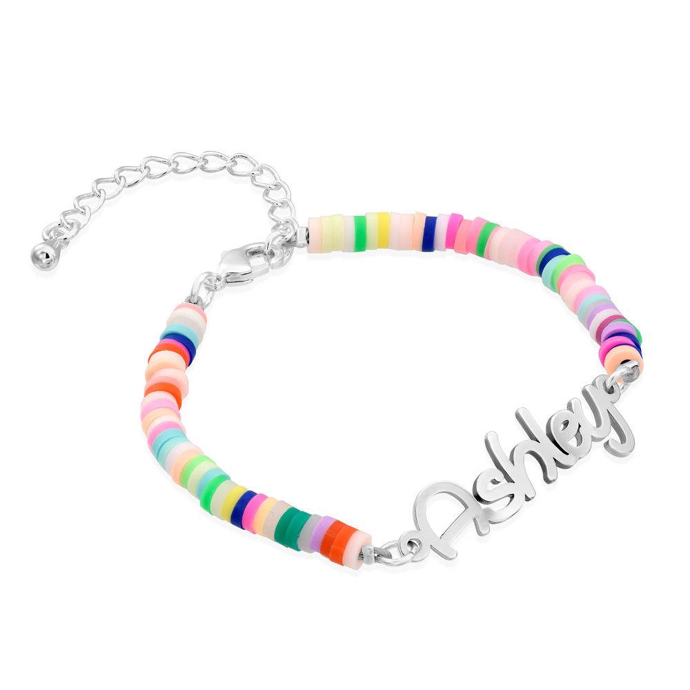 Pulsera con Nombre de Niña con Cuentas de Mágica Arcoíris en Plata-1 foto de producto