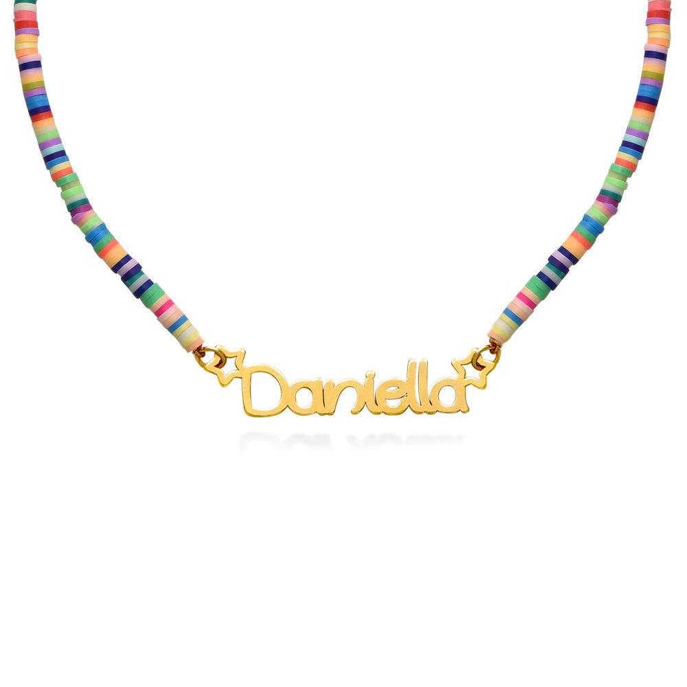 Collar con Nombre de Niña con Cuentas de Mágica Arcoíris en Baño de Oro - Version-1 foto de producto