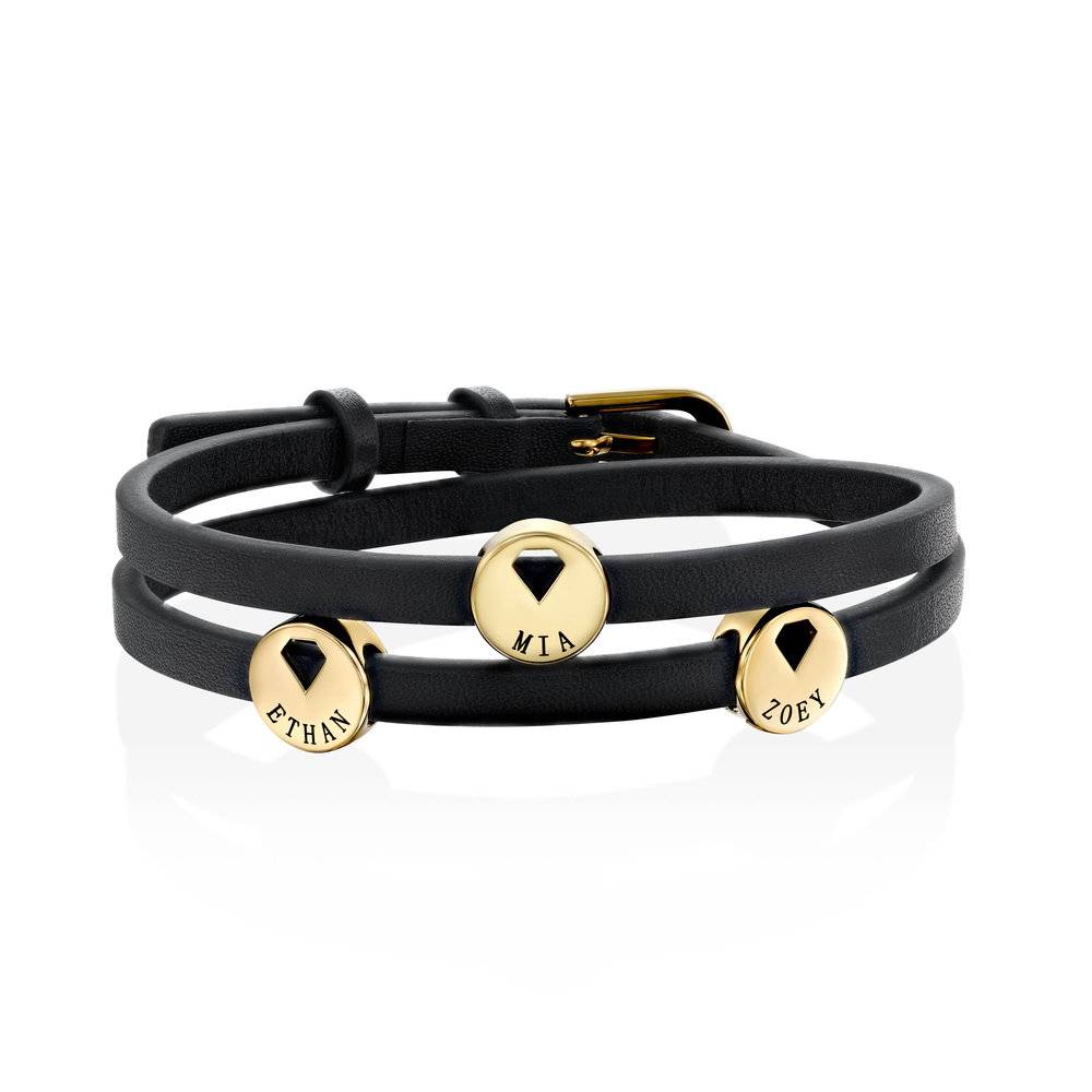 Pulsera de Cuero Personalizada con Dijes en Acero Inoxidable Chapado en Oro-4 foto de producto