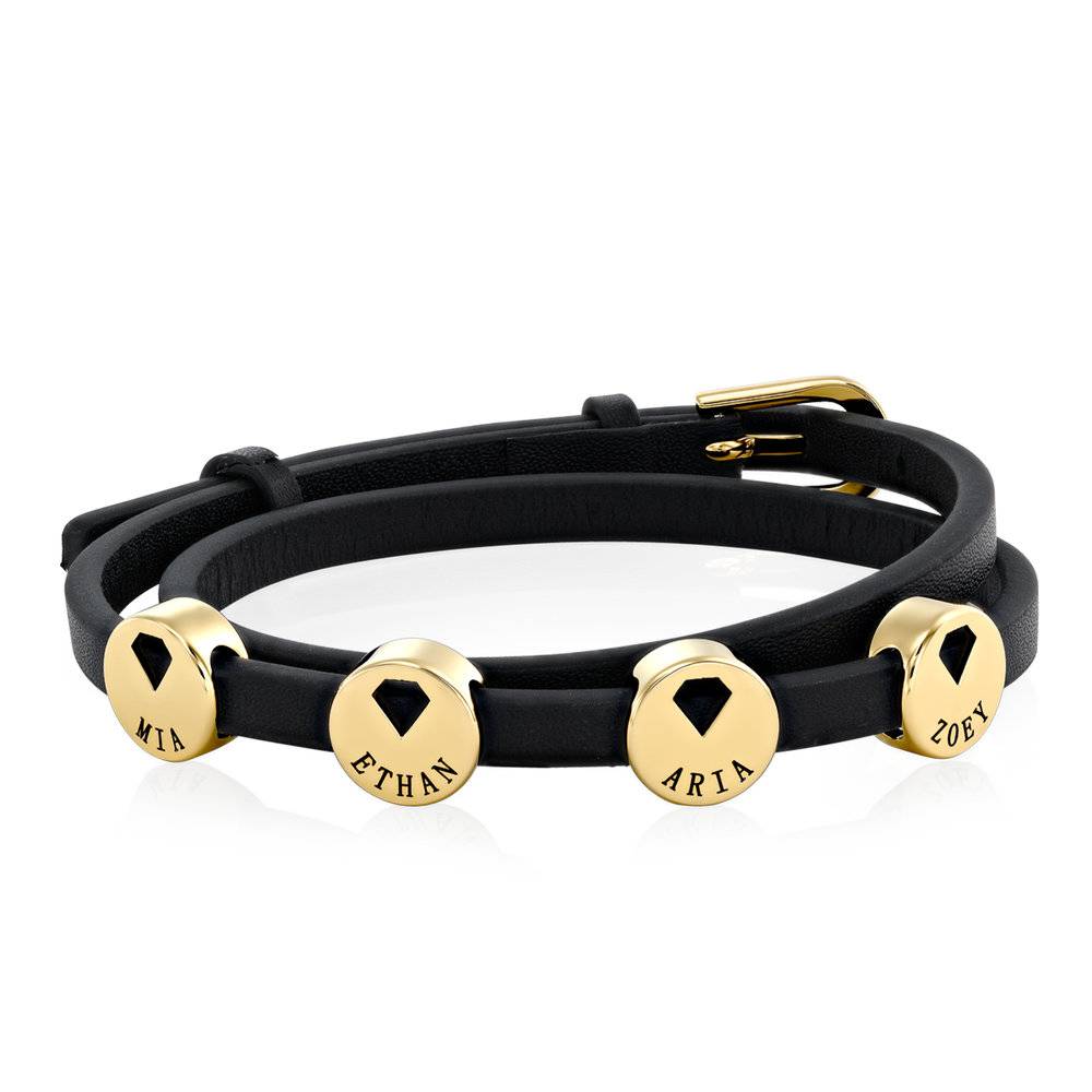 Pulsera de Cuero Personalizada con Dijes en Acero Inoxidable Chapado en Oro-3 foto de producto