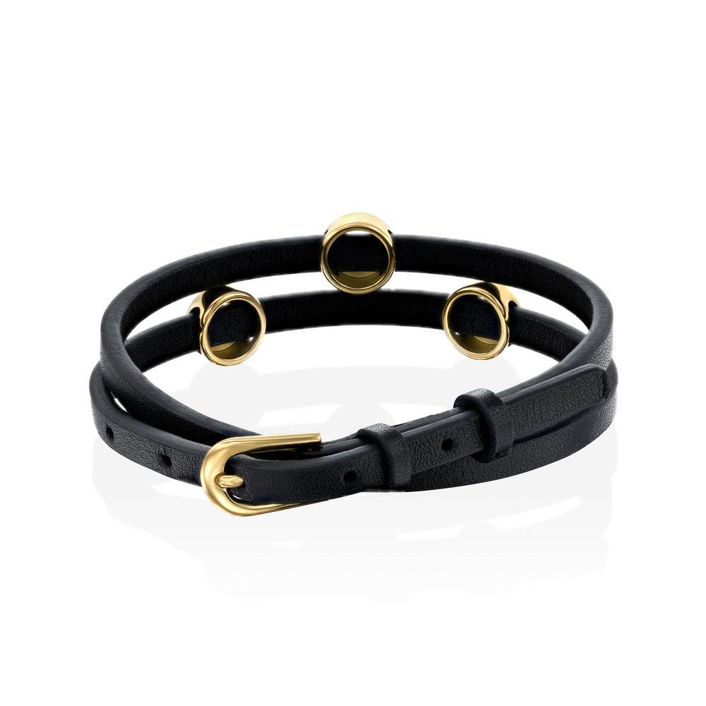 Pulsera de Cuero Personalizada con Dijes en Acero Inoxidable Chapado en Oro-6 foto de producto