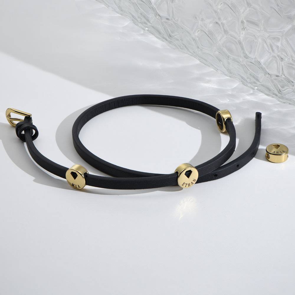 Pulsera de Cuero Personalizada con Dijes en Acero Inoxidable Chapado en Oro-1 foto de producto