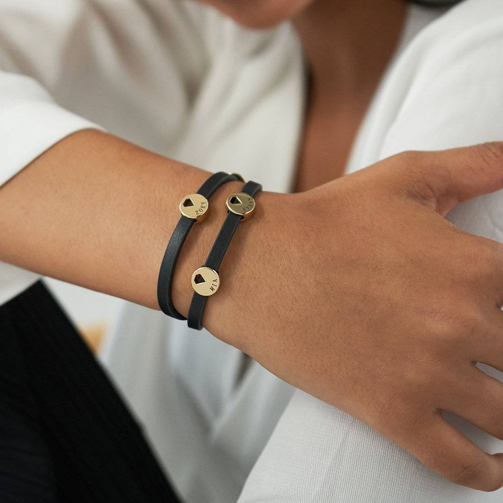 Pulsera de Cuero Personalizada con Dijes en Acero Inoxidable Chapado en Oro-5 foto de producto