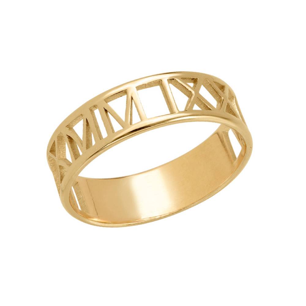 Anillo con Números Romanos para Hombres en Chapa de Oro-5 foto de producto