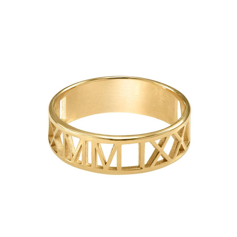 Anillo con Números Romanos para Hombres en Chapa de Oro-1 foto de producto