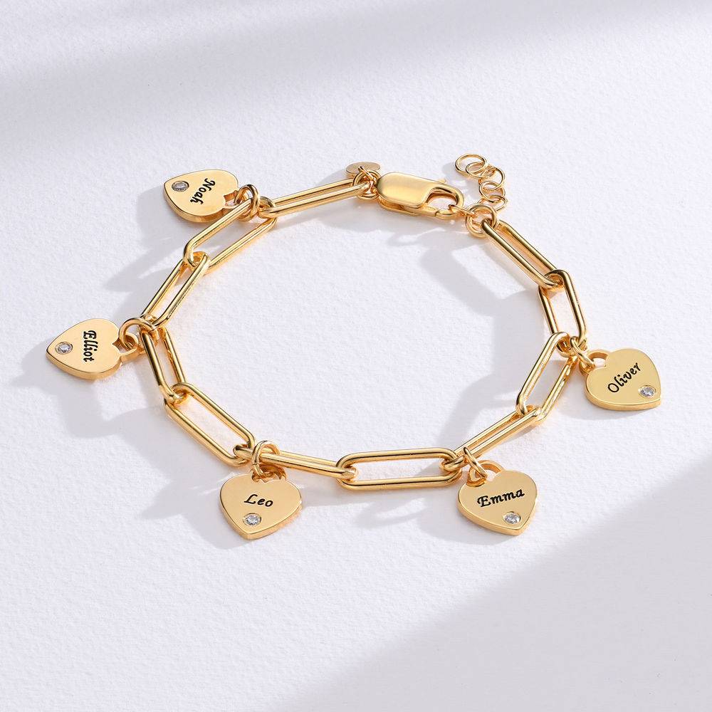 Pulsera de Eslabones Rory con Dijes de Corazón Personalizados con Diamantes en Baño de Oro-2 foto de producto