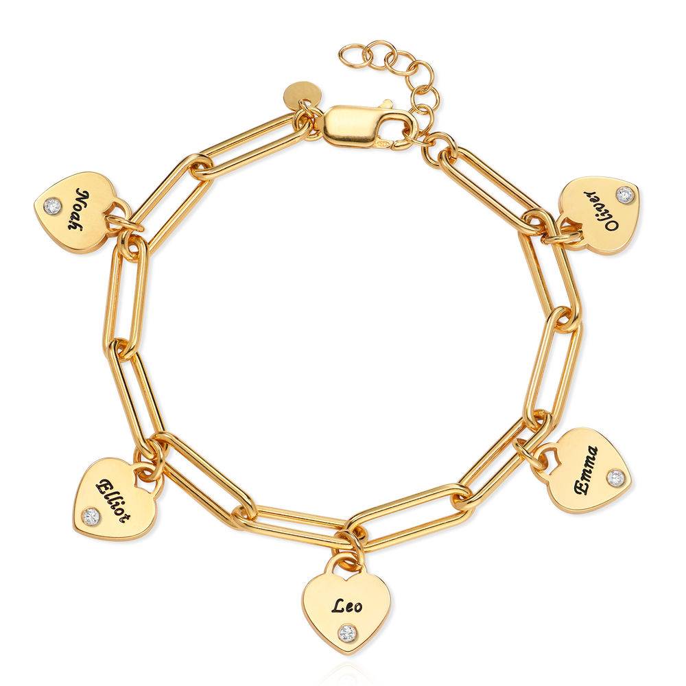 Pulsera de Eslabones Rory con Dijes de Corazón Personalizados con Diamantes en Vermeil de Oro-1 foto de producto