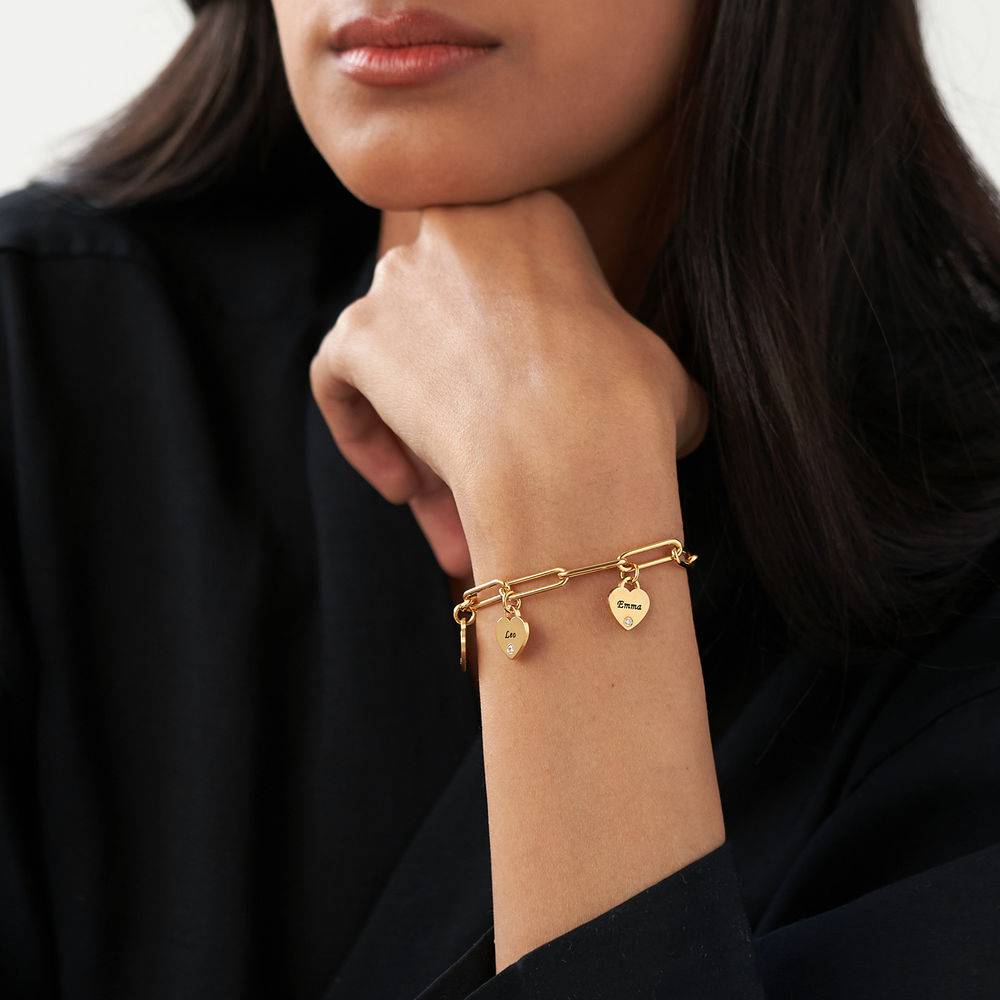 Pulsera de Eslabones Rory con Dijes de Corazón Personalizados con Diamantes en Vermeil de Oro-3 foto de producto