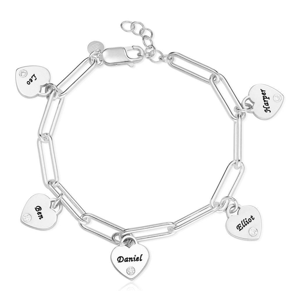 Pulsera de Eslabones Rory con Dijes de Corazón Personalizados con Diamantes en Plata-1 foto de producto