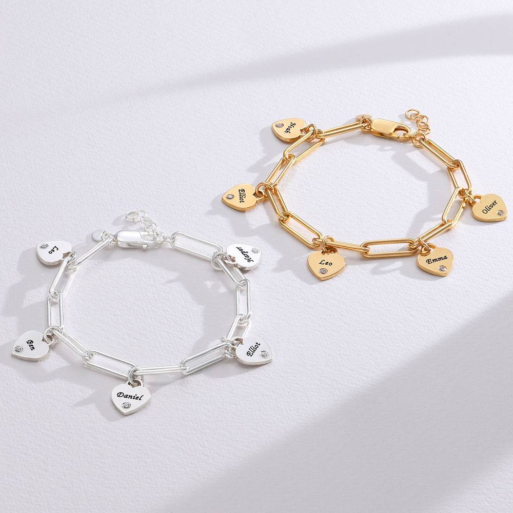 Pulsera de Eslabones Rory con Dijes de Corazón Personalizados con Diamantes en Plata-2 foto de producto